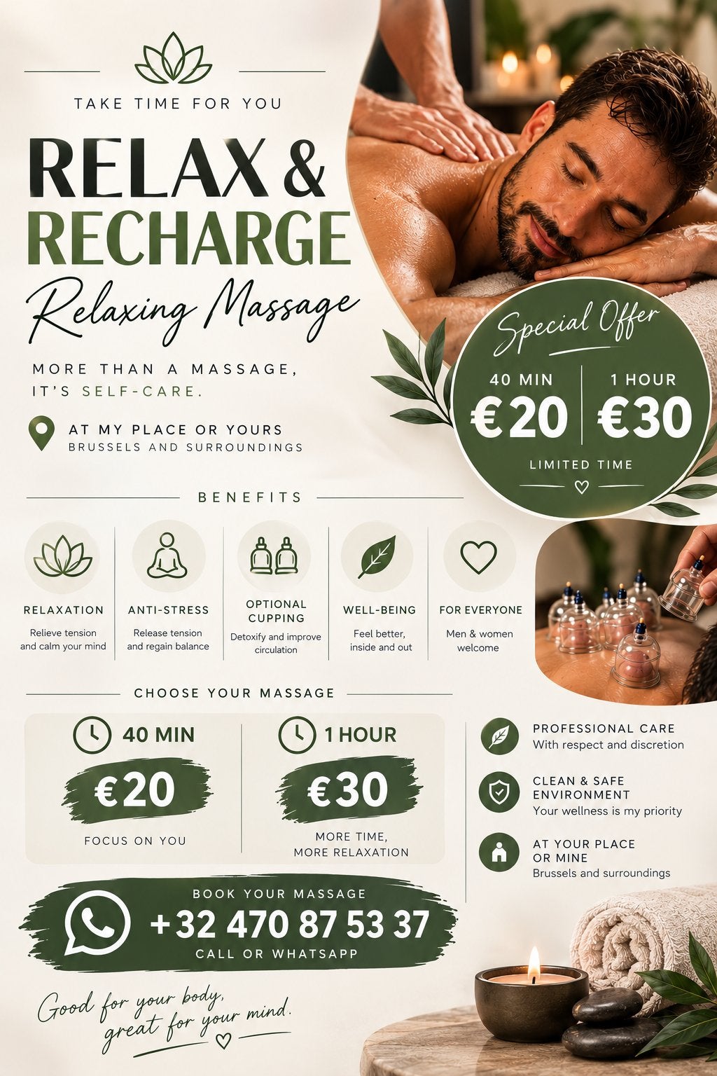 Full Body Reset – 60-Min Massage Special €30, Ontspanningsmassage