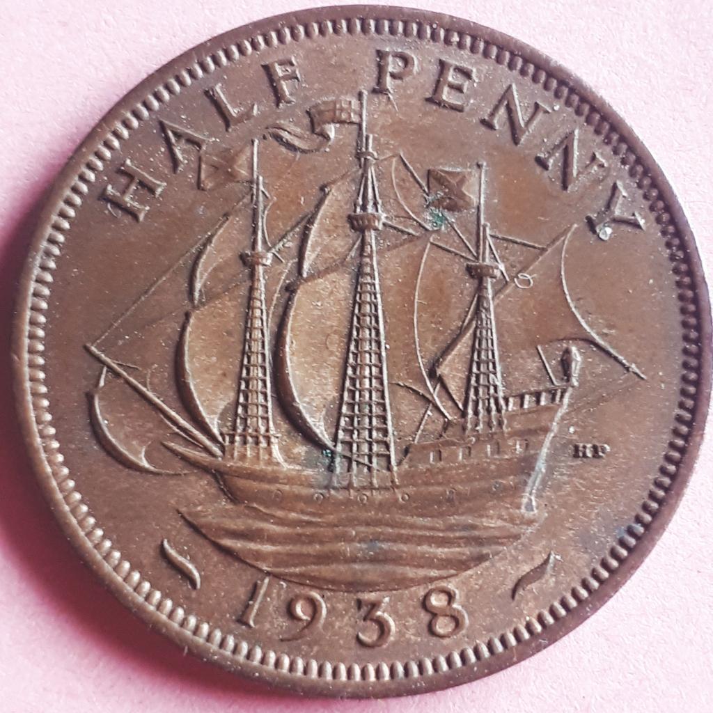 ROYAUME-UNI : 1/2 PENNY 1938, SUP, KM 844, Enlèvement ou Envoi, Autres pays, Monnaie en vrac