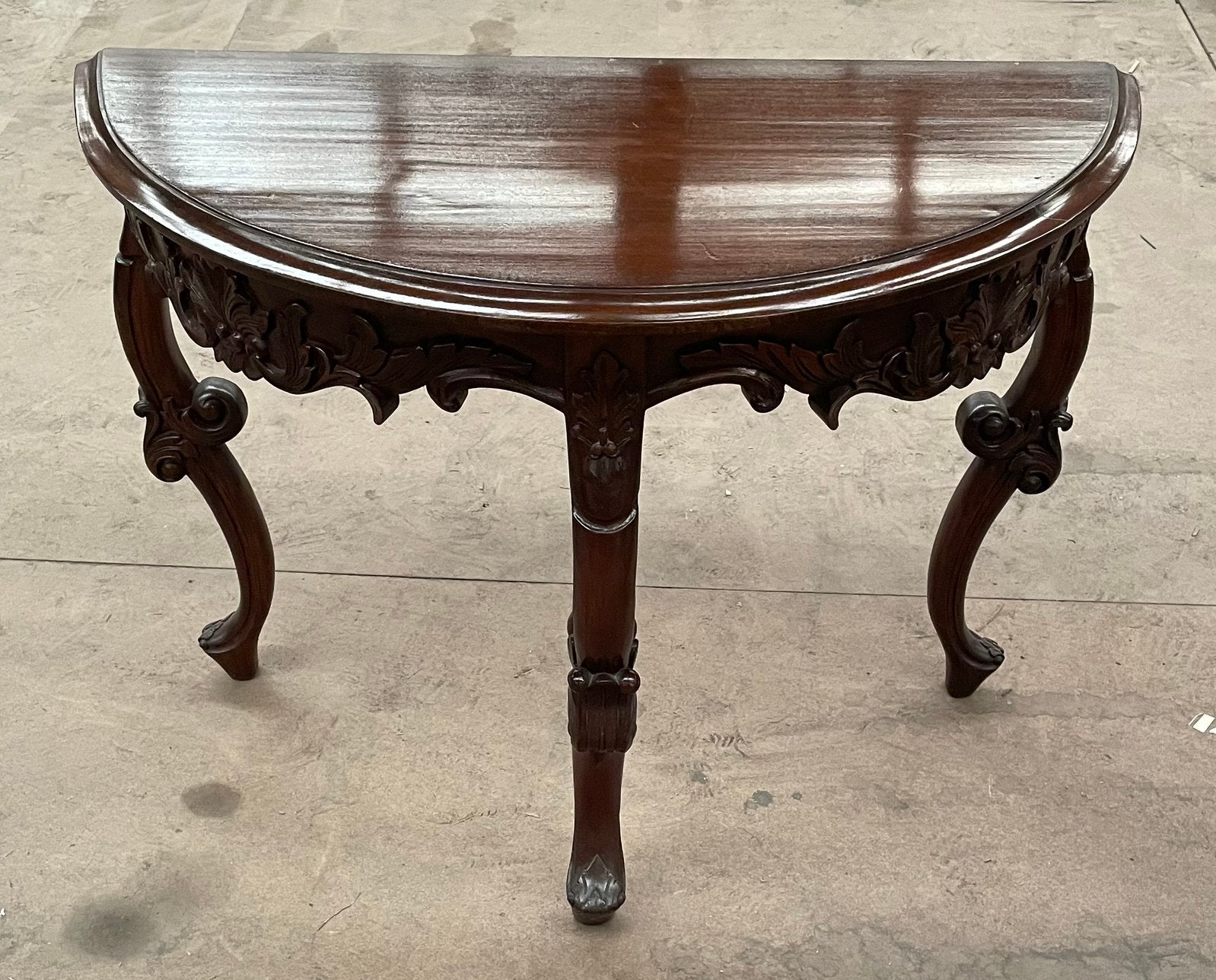 Antieke halfronde wandtafel / console in massief hout, Ophalen, Gebruikt