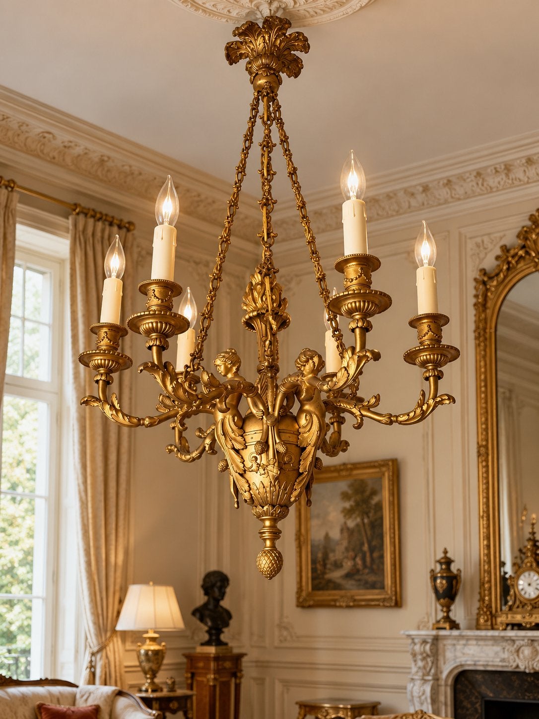 Lustre en bronze doré style louis XVI, Ophalen, Gebruikt
