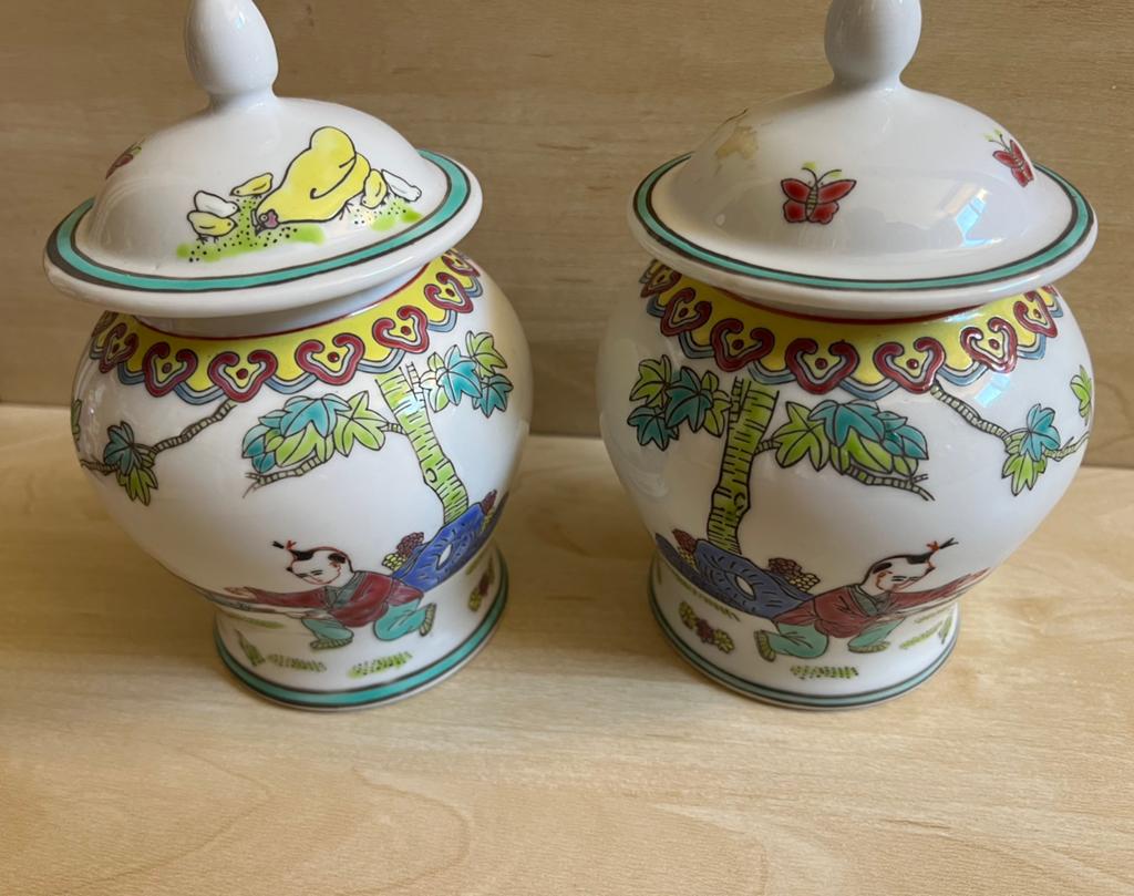 Oosterse porseleinen potten met deksel – set van 2, Ophalen of Verzenden