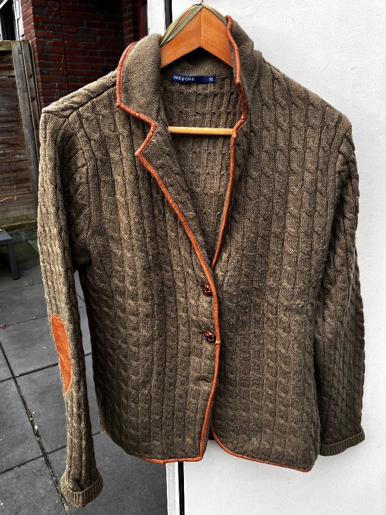 Vintage Groen Gebreid Wollen Vest met Kabelmotief, Maat 38/40 (M), Verzenden, Groen, Gedragen