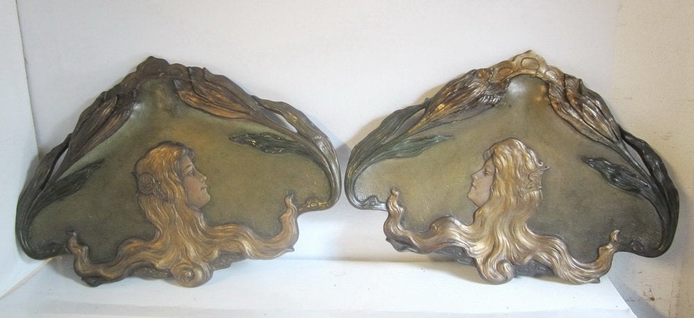 2 plaques murales Art Nouveau Bernard Bloch Amphora Austria, Antiquités & Art, Enlèvement ou Envoi, Décoration murale, Pierre ou céramique