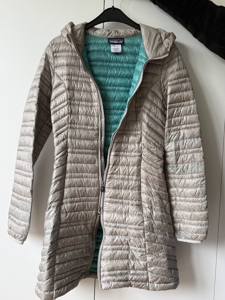 Patagonia DUVET lange jas met capuchon, Patagonia, Ophalen of Verzenden, Maat 34 (XS) of kleiner, Grijs