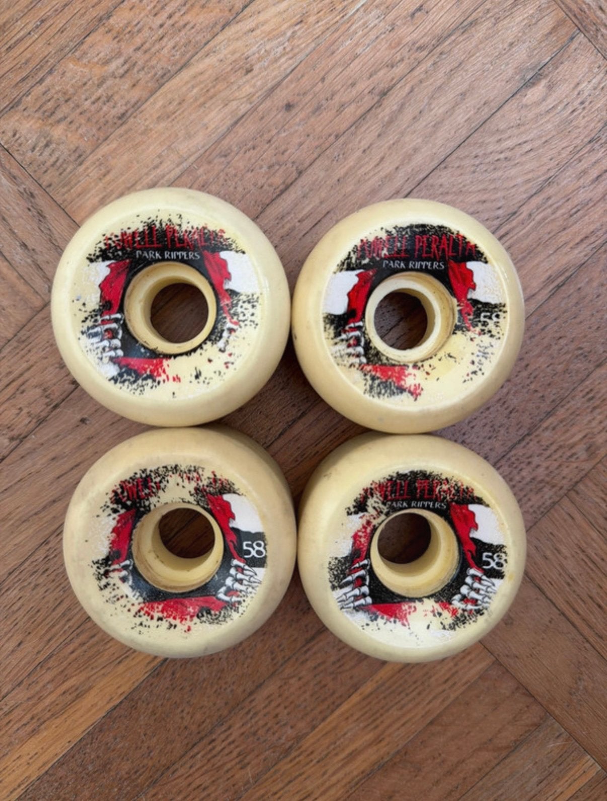 Powell Peralta Park Rippers PF 58mm 103A Skateboard Wheels, Sport en Fitness, Skateboarden, Ophalen, Zo goed als nieuw, Skateboard