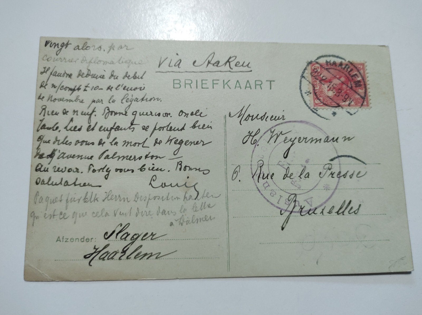 briefkaart uit 1915 Haarlem, Timbres & Monnaies, Enlèvement ou Envoi, Carte postale