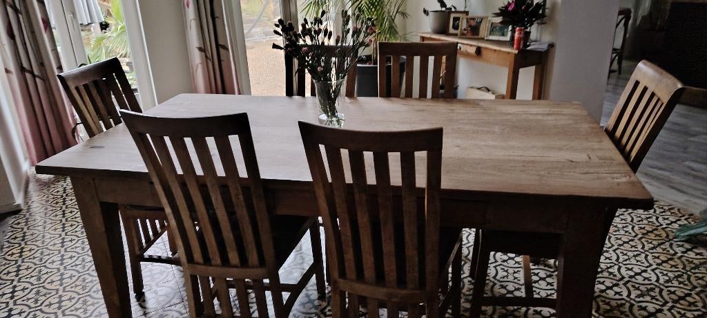Teaken tafel, Huis en Inrichting, Tafels | Eettafels, Ophalen, 100 tot 150 cm, Teakhout, 200 cm of meer