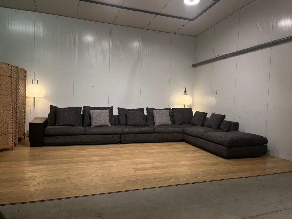 ZGAN Minotti Andersen Luxe Hoekbank Donkerblauw + GARANTIE, Hoekbank, 300 cm of meer, Ophalen of Verzenden, Zo goed als nieuw