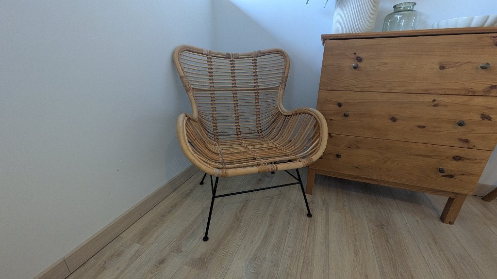 Rotan/rattan fauteuil – vintage/bohemian stijl, Huis en Inrichting, Ophalen, Minder dan 75 cm, Riet of Rotan, 50 tot 75 cm