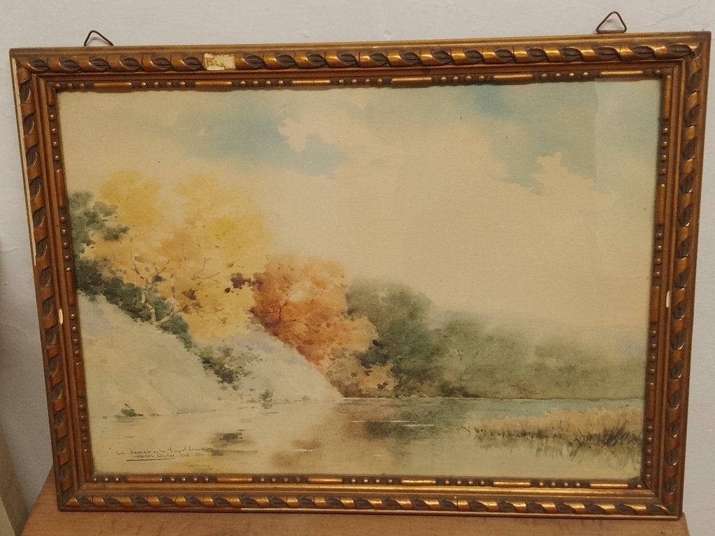 Aquarelle ancienne encadrée – Paysage « La Semois », Antiquités & Art, Enlèvement, Aquarelle, Paysage