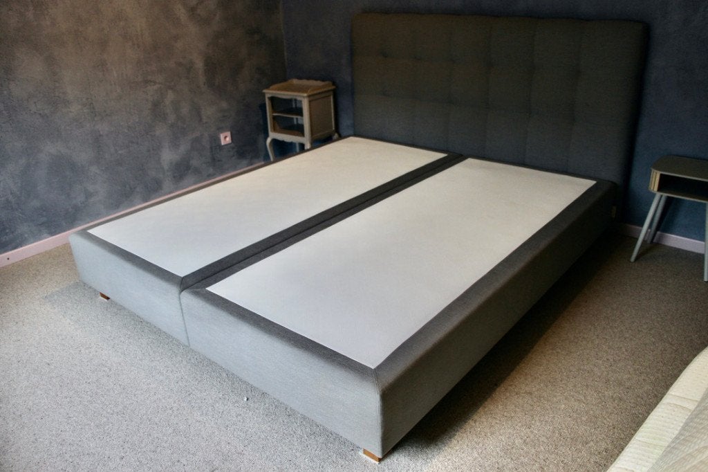 Lit boxspring Beka 180 cm gris avec tête de lit, Contemporain / scandinave, Gris, Enlèvement, Utilisé