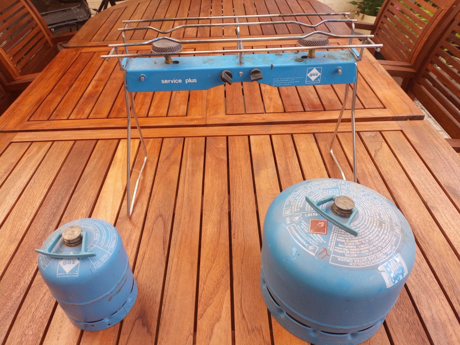 Kookvuurtje  double burner met camping gaz 904 en 901 refill, Caravans en Kamperen, Tentaccessoires, Ophalen