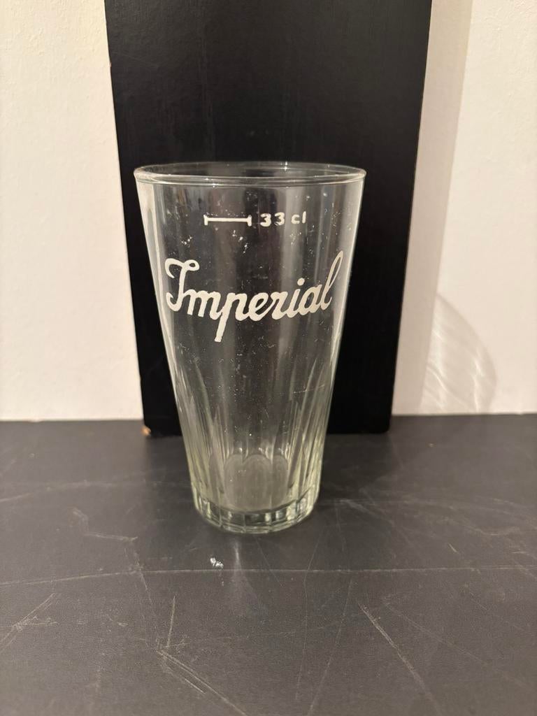 Ancien verre à bière Imperial peint 33 cl, Enlèvement ou Envoi, Comme neuf, Verre ou Verres, Autres marques