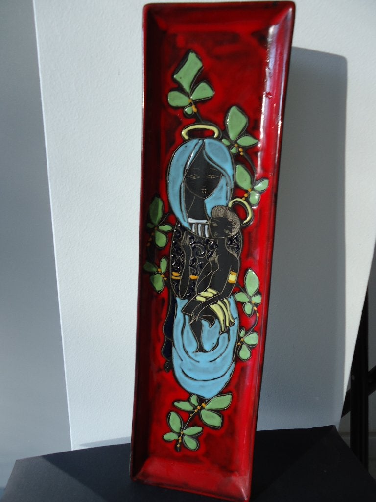 fifties Vintage San Marino Keramiek Wandbord Madonna & Kind, Ophalen of Verzenden