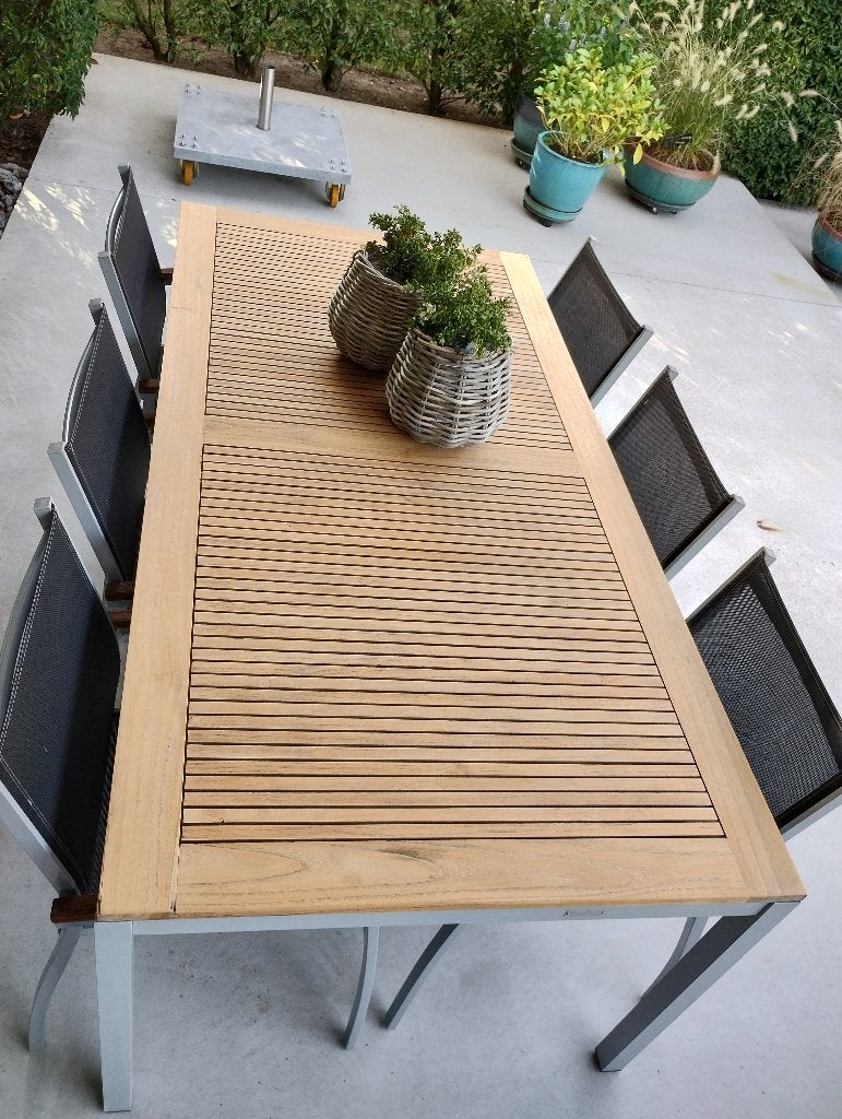 tuinset tafel + 6 stoelen, in zeer goede staat!, Ophalen, Gebruikt, 6 zitplaatsen, Teakhout