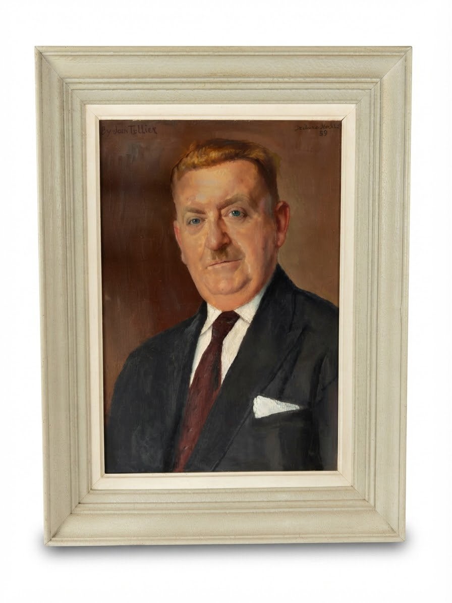 Huile sur toile "Portrait d'homme" par Raymond TELLIER (1959, Antiquités & Art, Enlèvement ou Envoi, Vintage, Daté, Toile