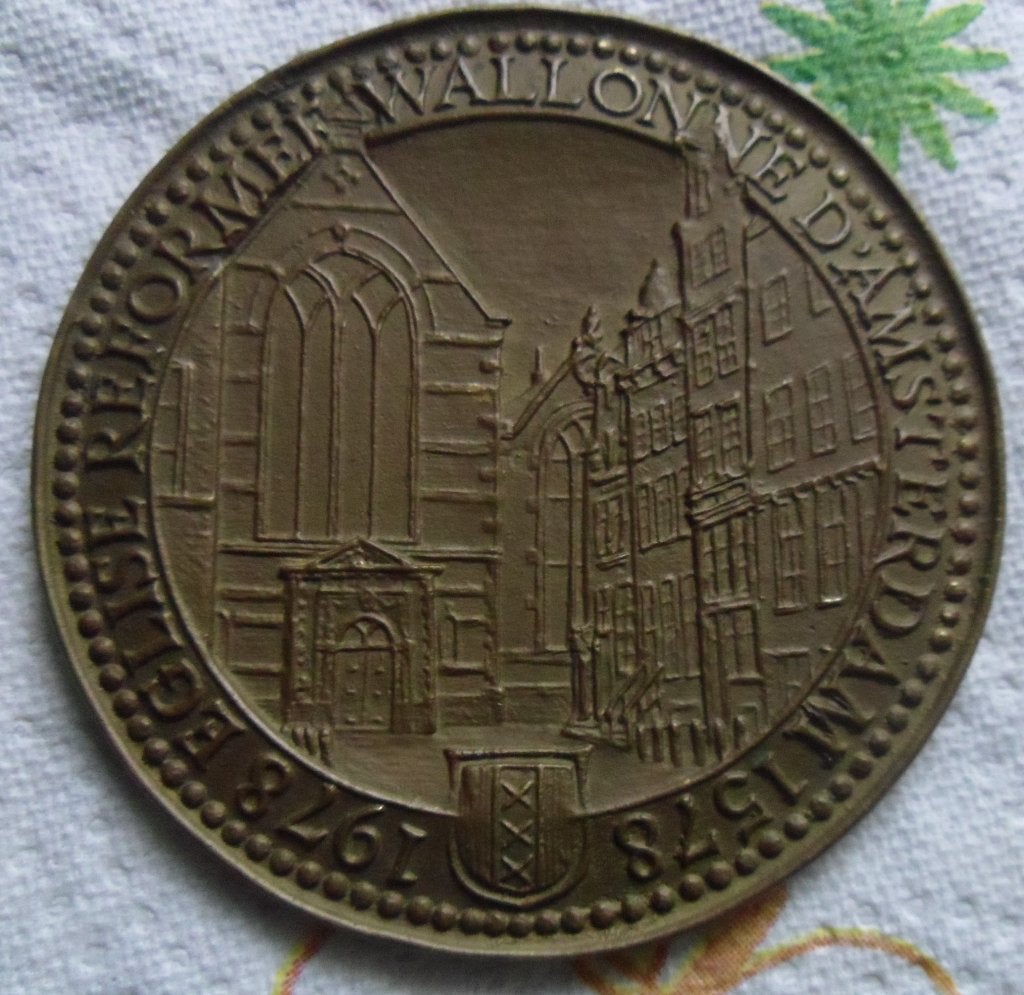 Penning 400 jaar Waalse kerk in Amsterdam 1578 - 1978., Verzenden, Brons