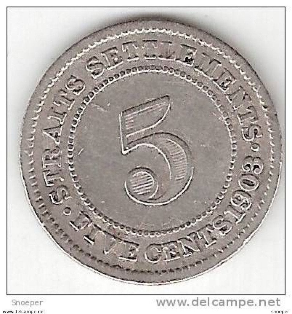Straits settlements 5 cents 1903 km 20 fr+ cat val 20$, Timbres & Monnaies, Monnaies | Asie, Envoi, Asie du Sud Est, Monnaie en vrac