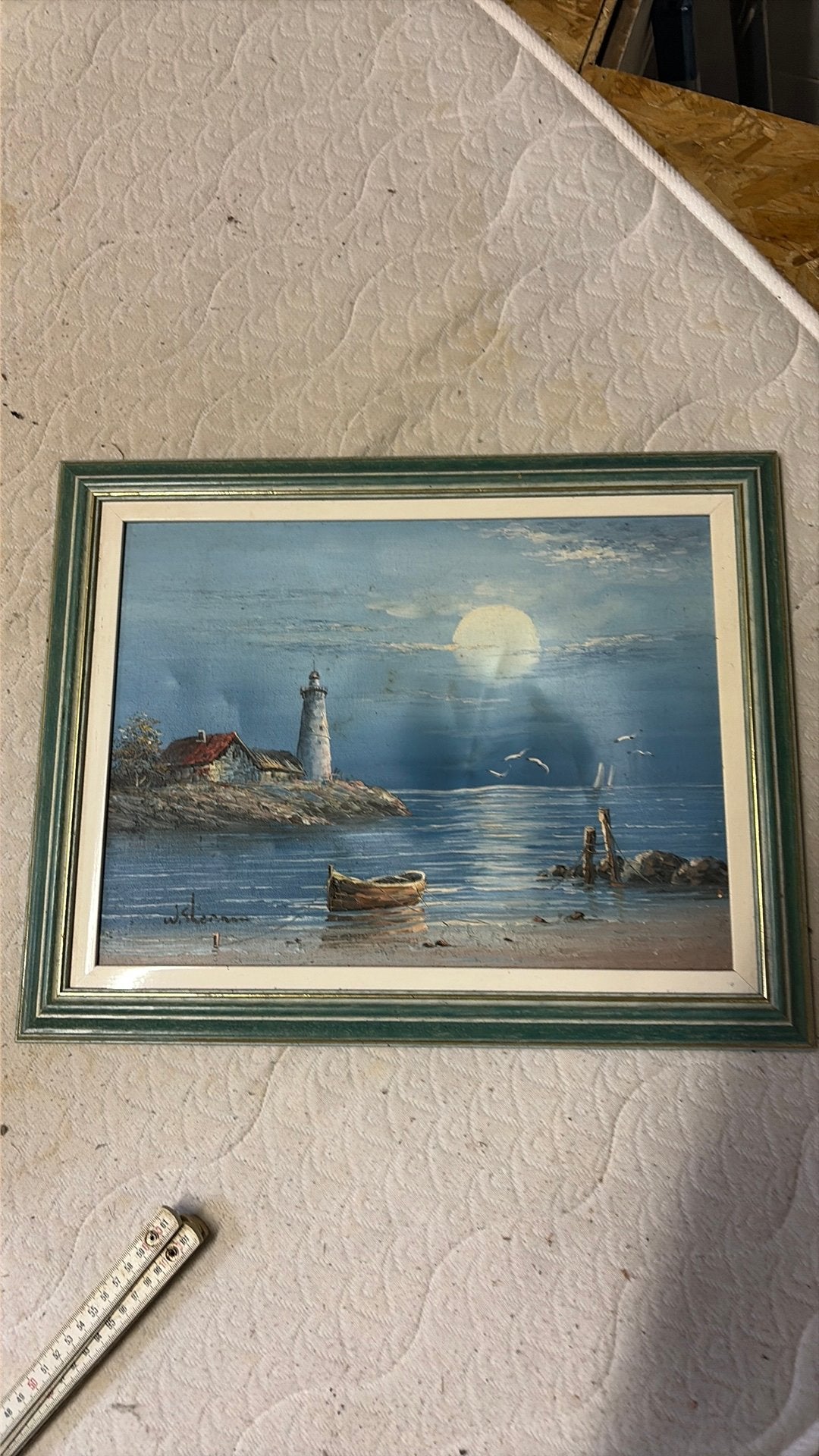 Tableau marine vintage - Huile sur toile  de W. Sherman, Antiquités & Art, Enlèvement, Vintage, Peinture à l'huile, Toile