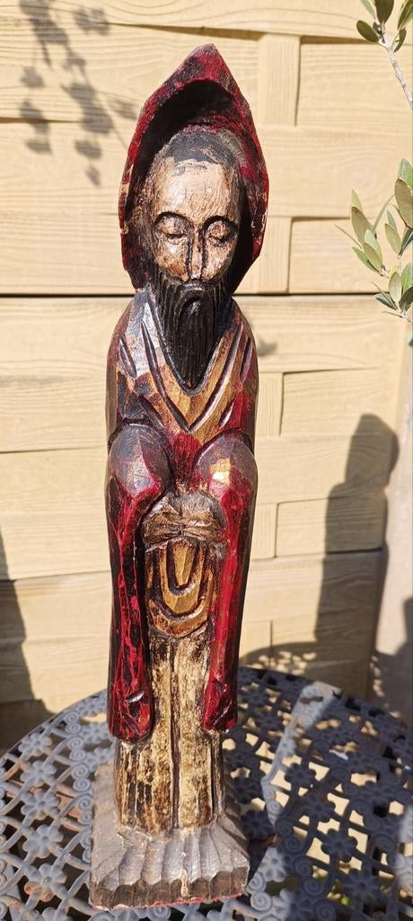 Antiek hout beeld monnik heilige pater, Ophalen of Verzenden