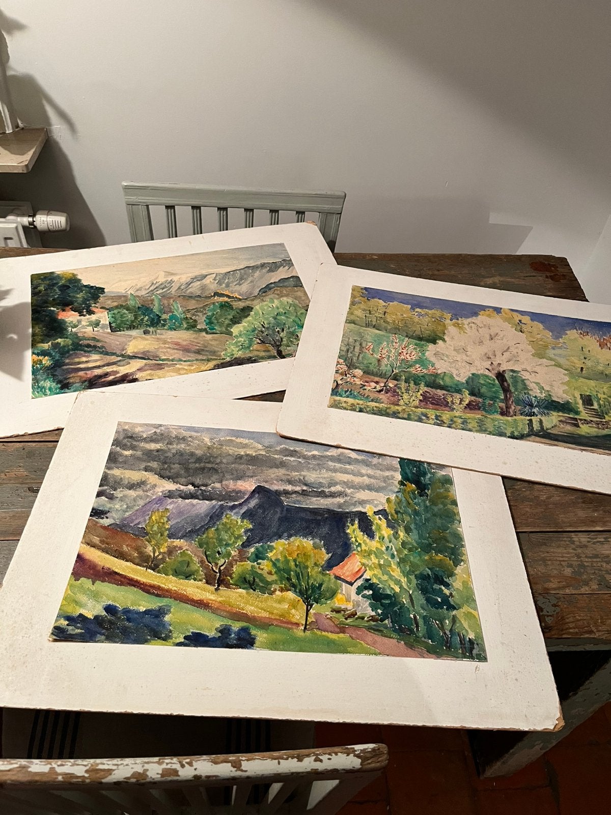 KUNST AQUAREL LANDSCHAP FRANS 3 STUKS SCHILDERIJ, Ophalen of Verzenden, Impressionistisch, Aquarel, Landschap