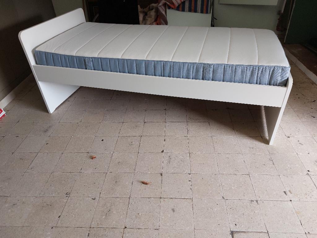 1 persoons bed nieuw, Ophalen, 90 cm, Eenpersoons, Wit