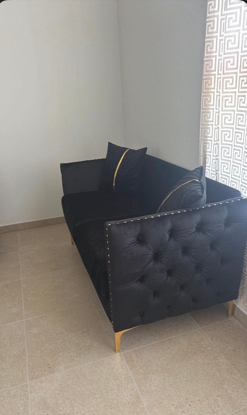Luxe zwarte velvet salon 3+2+2 – nieuw en nooit gebruikt, Huis en Inrichting, Ophalen, Overige maten, Klassiek / Chesterfield