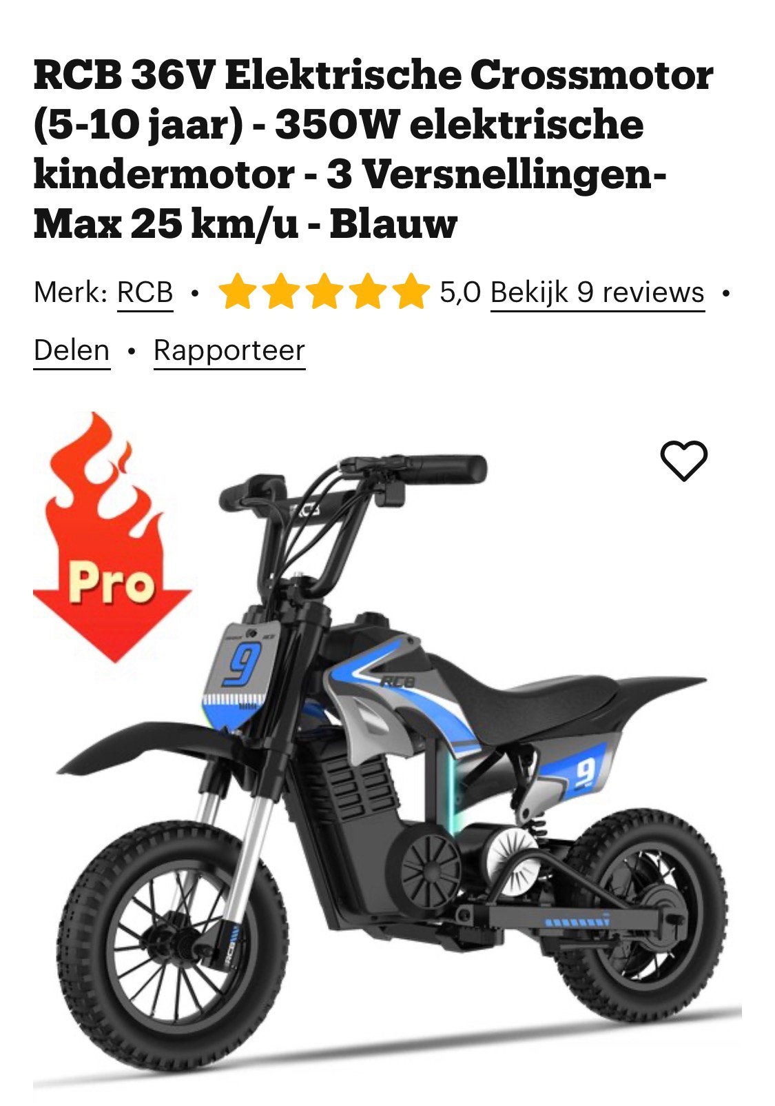 Electrische crossmotor, Fietsen en Brommers, Minibikes, Midibikes en Pitbikes, Ophalen, Zo goed als nieuw