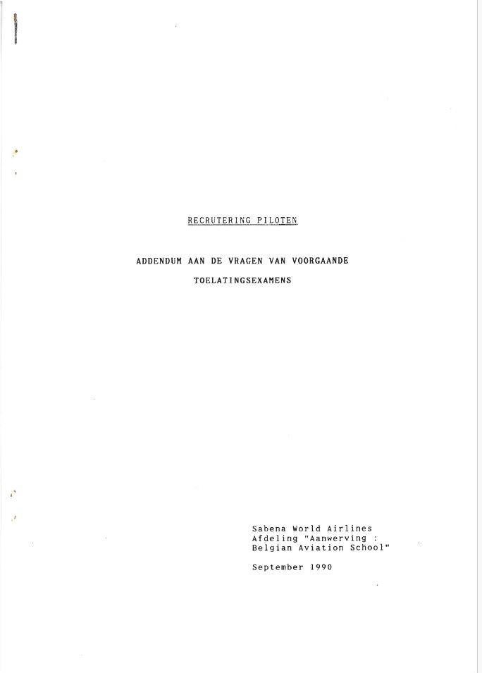 SABENA brochure - Recrutering Piloten (addendum) (1990), Ophalen, Nieuw, Boek of Tijdschrift