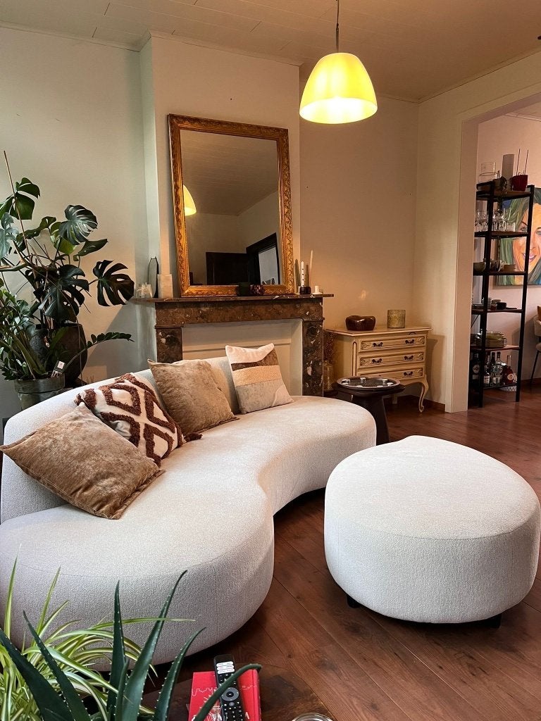 Zetel inclusief poef ecru - GERO, Huis en Inrichting, Ophalen, 150 tot 200 cm, Hoekbank, Tweepersoons