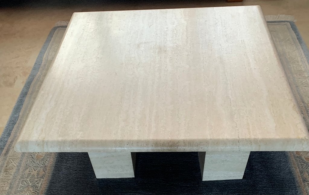 Zware salontafel in natuursteen travertin - 90 x 90 cm, Maison & Meubles, Geschikt voor modern als klassiek interieur., Carré