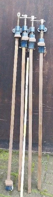 4 lijmklemmen/serre-jointen/sergeanten, Doe-het-zelf en Bouw, Gereedschap | Handgereedschap, Ophalen, Gebruikt