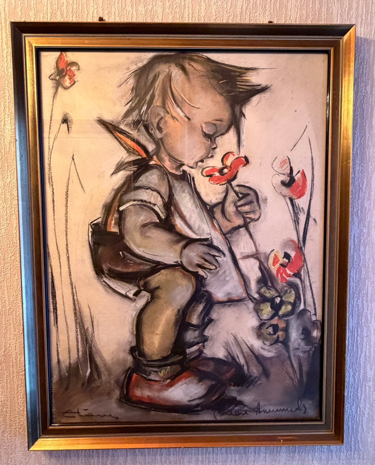 Reproductie Hummel - de bloemenvriend - achter glas, Antiek en Kunst, Ophalen, Achter glas