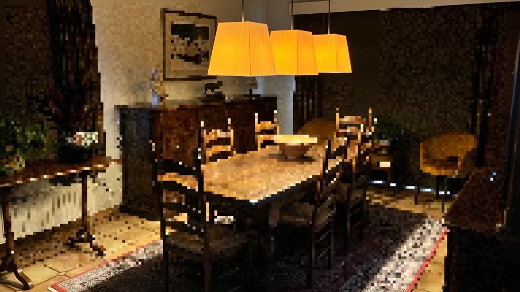 3-delige hanglamp met stoffen kappen, Ophalen, Landelijk of klassiek interieur., Metaal, E27 (groot)
