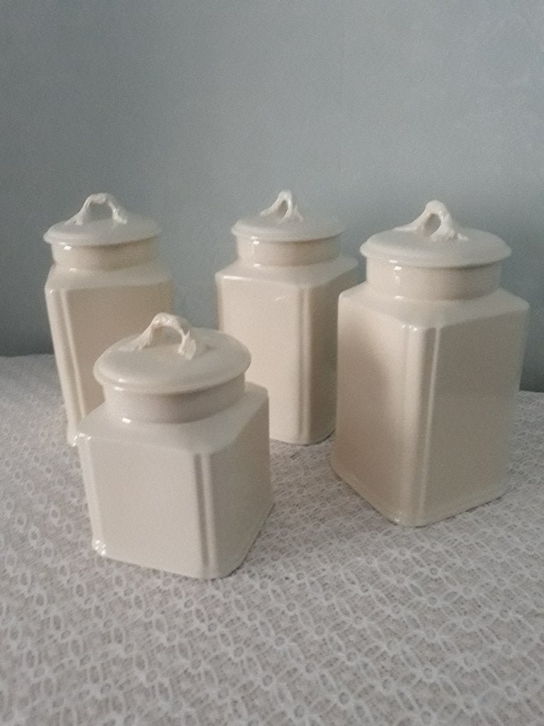 Keramiek set vintage voorraadpotten-landelijk art deco wit, Antiquités & Art, Enlèvement