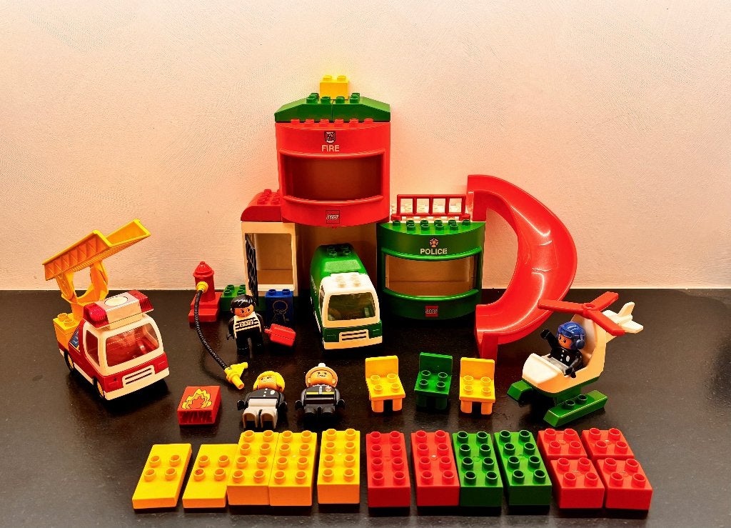 Vintage Duplo set 2811 politie, brandweer, ziekenwagen,..., Kinderen en Baby's, Overige thema's, Compleet, Ophalen of Verzenden