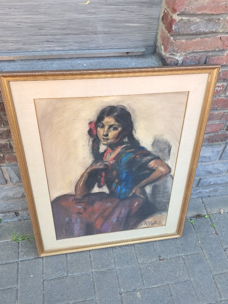 pastel femme signe jean colin, Antiquités & Art, Enlèvement, Pastel