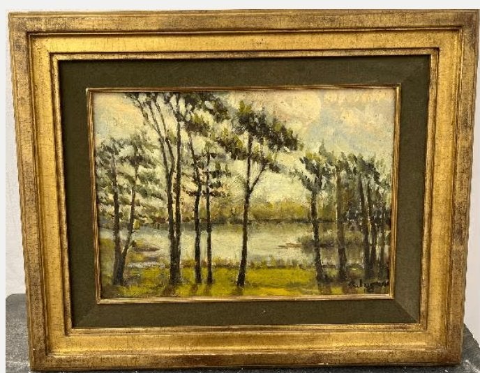 huile sur panneau paysage avec arbres signe, Enlèvement ou Envoi, Paysage, Panneau