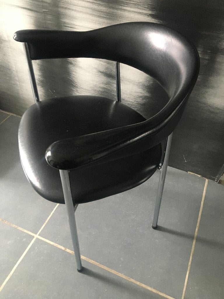 Retro (kuip)stoel zwart, Huis en Inrichting, Stoelen, Ophalen, Zwart, Leer