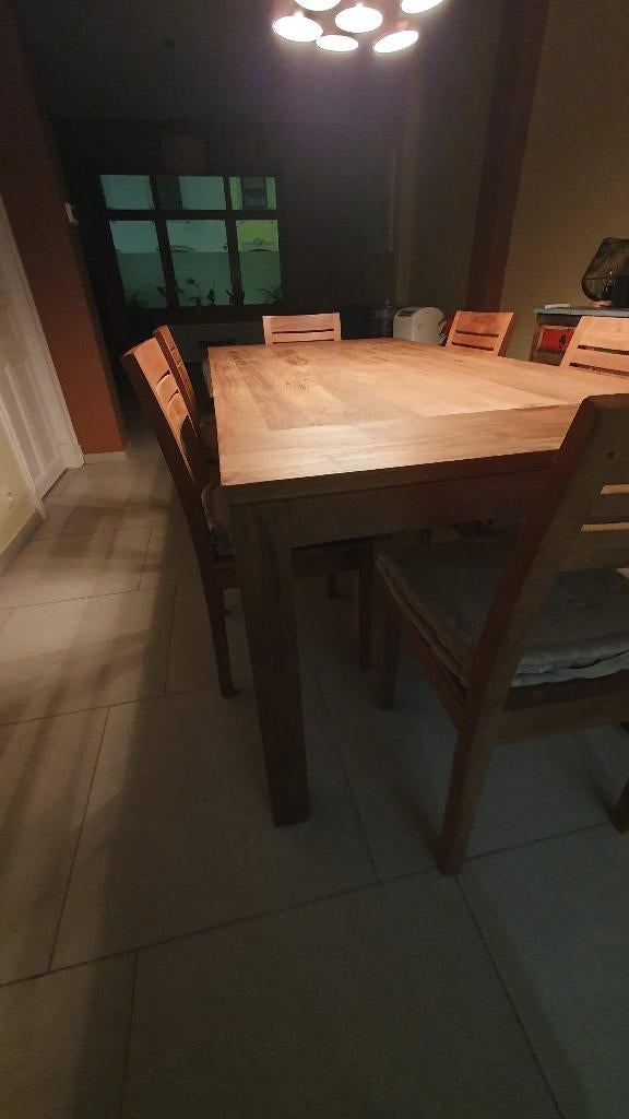 TABLE SALLE A MANGER + 6 CHAISES TECK, Maison & Meubles, Salles à manger complètes, Enlèvement, Comme neuf, 4 à 6 chaises