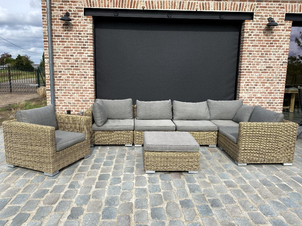 Grote loungeset met kussens, Ophalen, 5 zitplaatsen, Gebruikt, Rotan