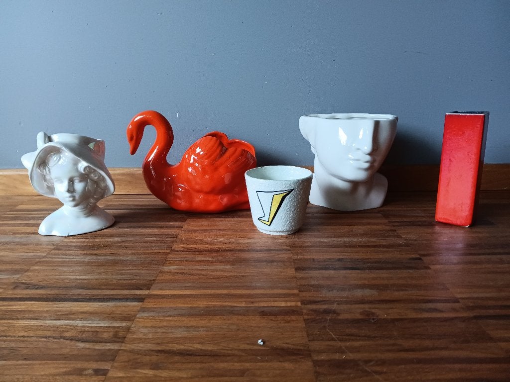 Vintage bloempotten en vaas, Huis en Inrichting, Ophalen of Verzenden, Zo goed als nieuw, Oranje, Steen/keramiek