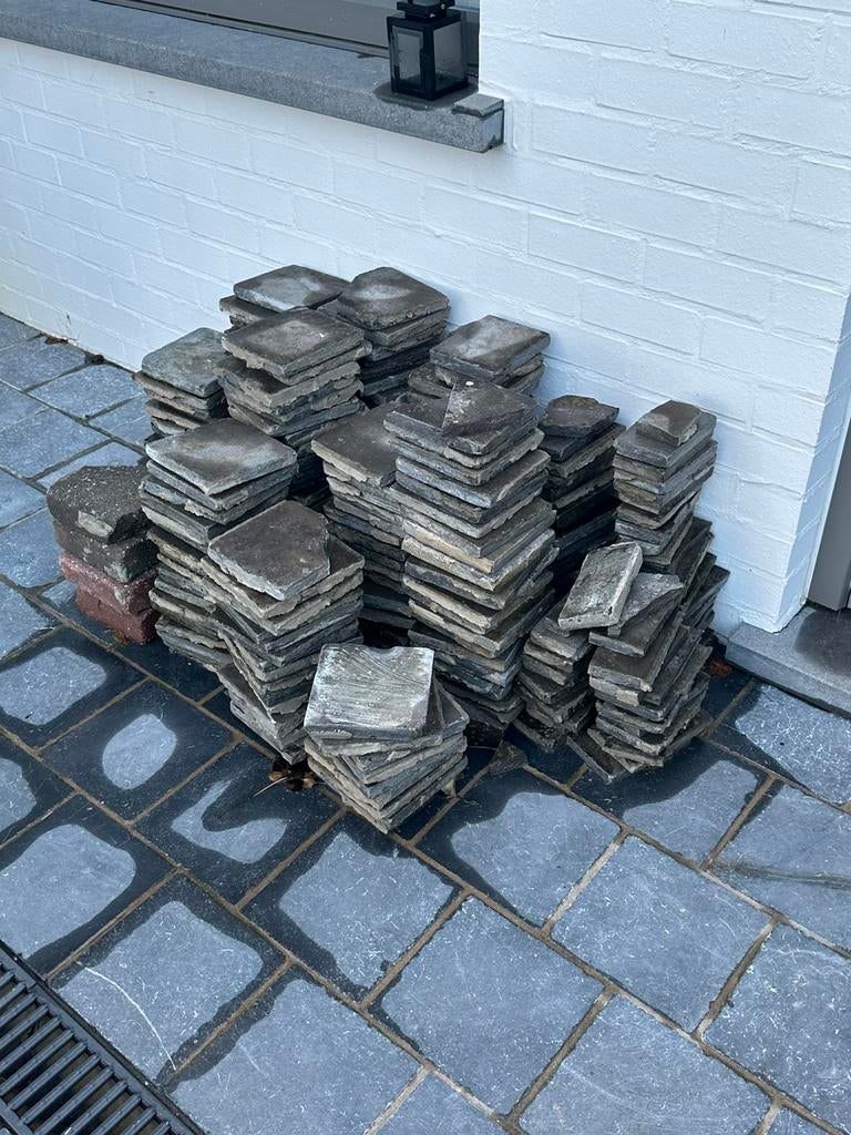 Blauw steen 15x15 tegels, Tuin en Terras, Tegels en Klinkers, Ophalen, Gebruikt, Overige typen, 5 tot 10 m²