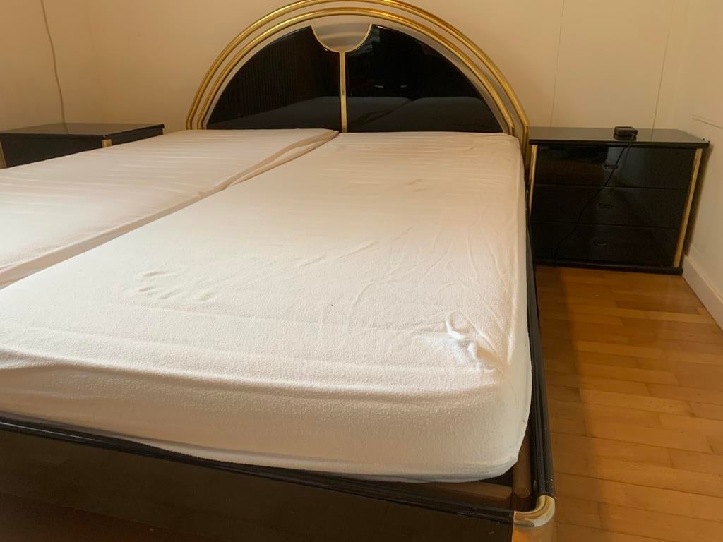 Vintage bed- 160 cm. Met electrisch verstelbare lattenbodems, Enlèvement, Comme neuf, Noir, 160 cm