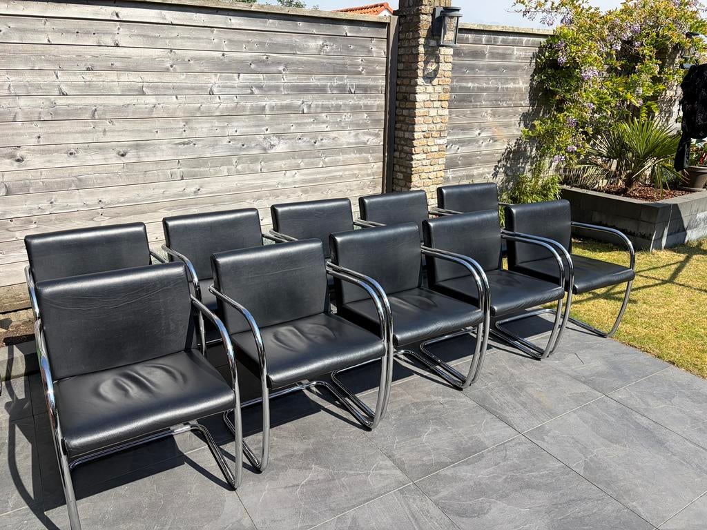 10 lederen vergaderstoelen, BRNO, Fasem, Knoll, Huis en Inrichting, Stoelen, Ophalen, Gebruikt, Zwart, Vijf, Zes of meer stoelen