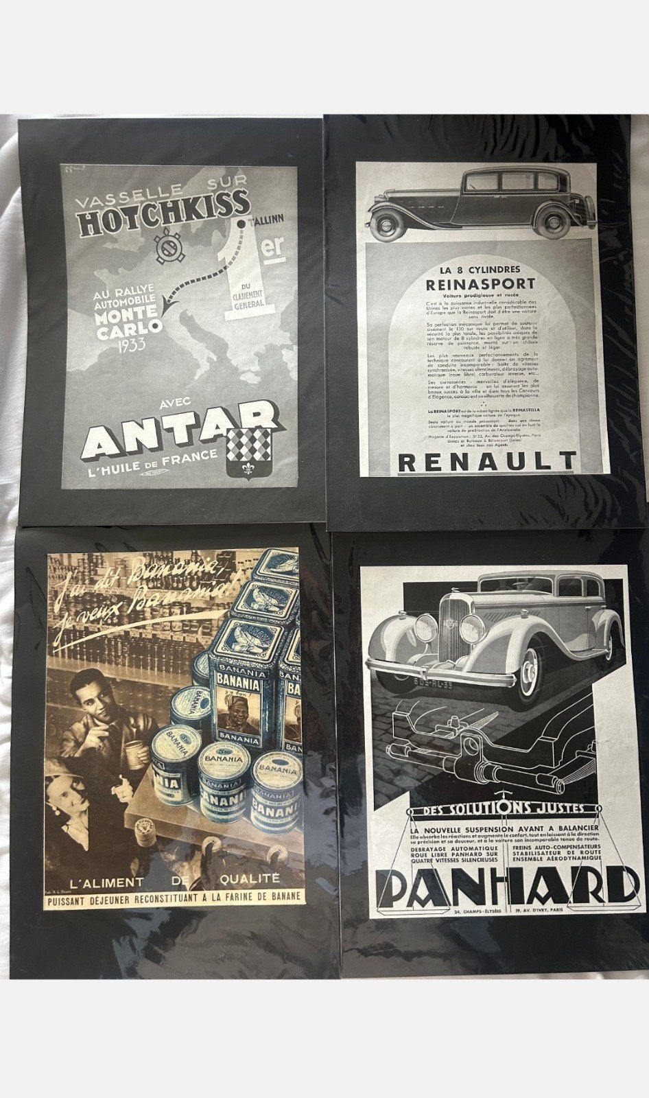 4x Originele Franse Reclame 1933 - Art Deco - 42x35cm, Ophalen of Verzenden, Zo goed als nieuw, Reclamebord
