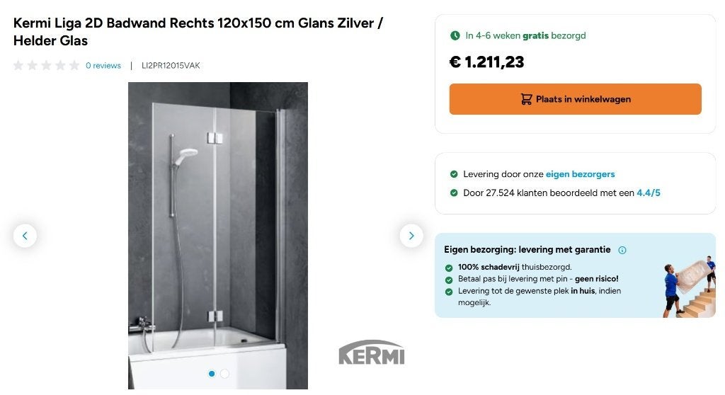 Kermi Liga badvouwwand 2-delig 1200x1500 mm rechts KOOPJE, Doe-het-zelf en Bouw, Ophalen, Nieuw, Glas, Bad