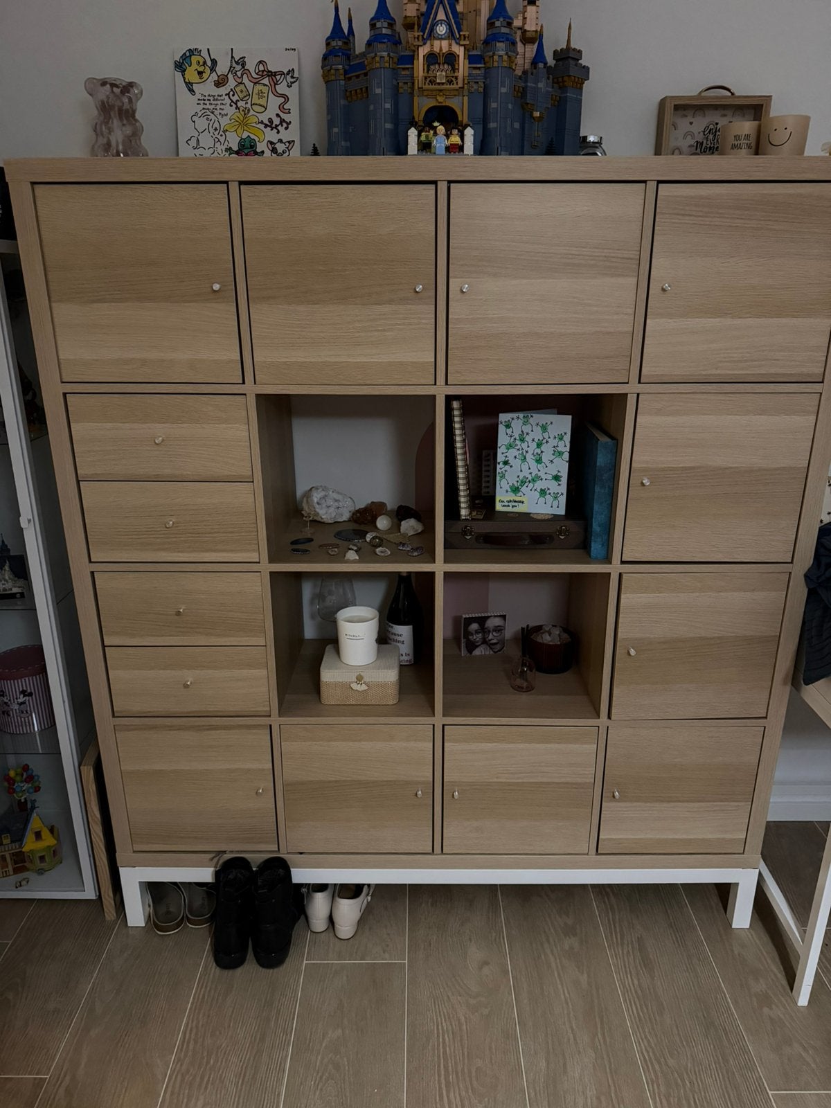Ikea kallax + deurtjes en schuifjes + onderstel 147x147cm, Ophalen, Zo goed als nieuw