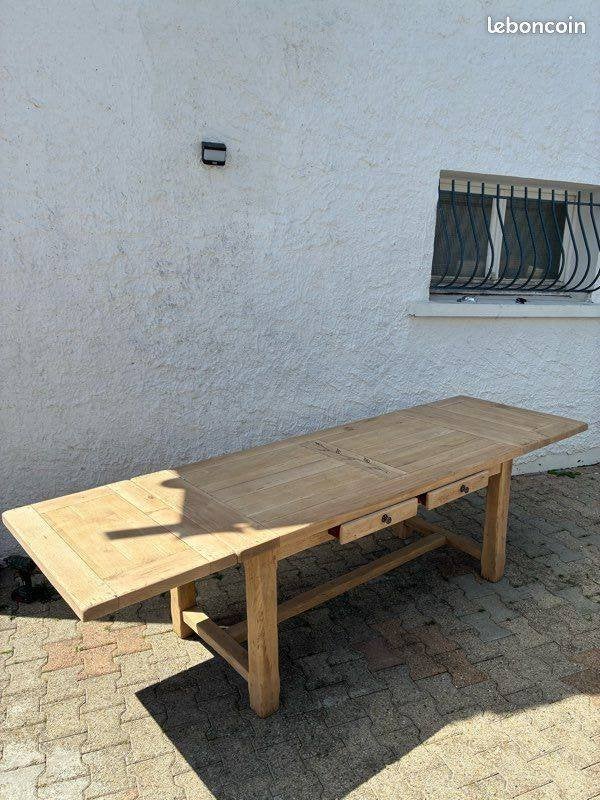 Table de ferme en chêne massif avec rallonges et tiroirs, Ophalen of Verzenden