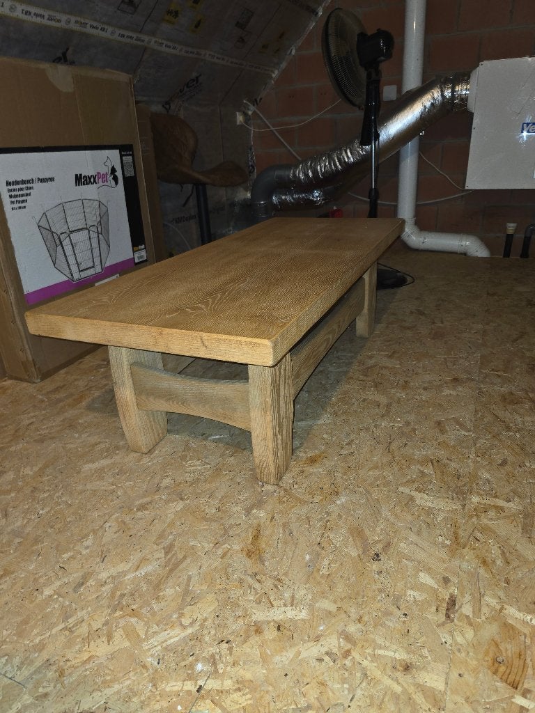 gezandstraalde salontafel, Ophalen, 100 tot 150 cm, Eikenhout, 50 tot 100 cm